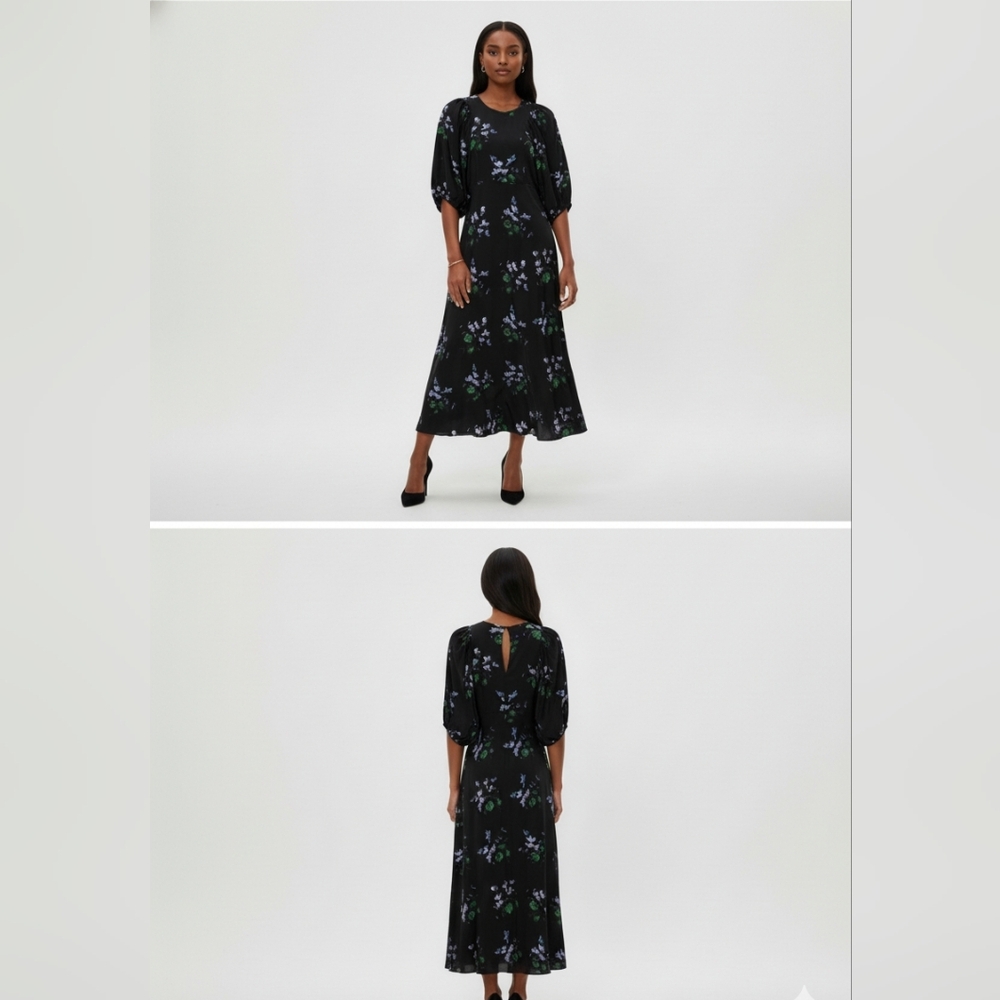 New Les Rêveries Floral Silk Maxi Dress Balloon Sleeves - Picture 6 of 6